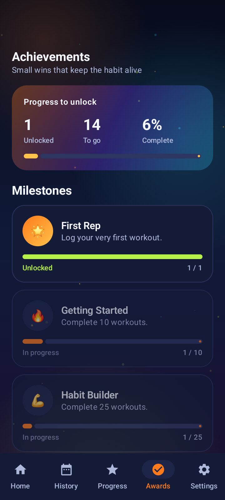 Sport Logbook achievements interface