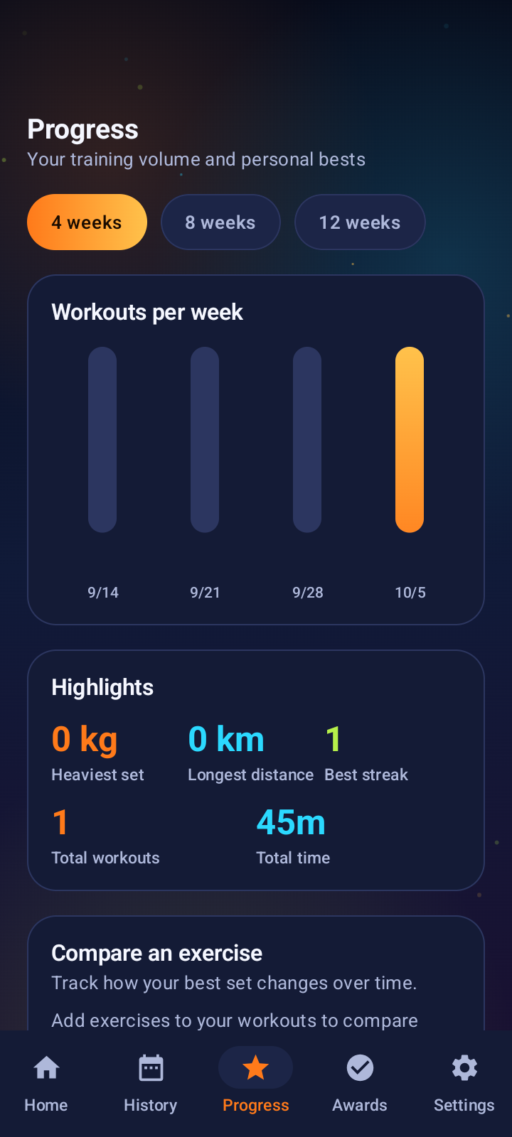Sport Logbook progress screen